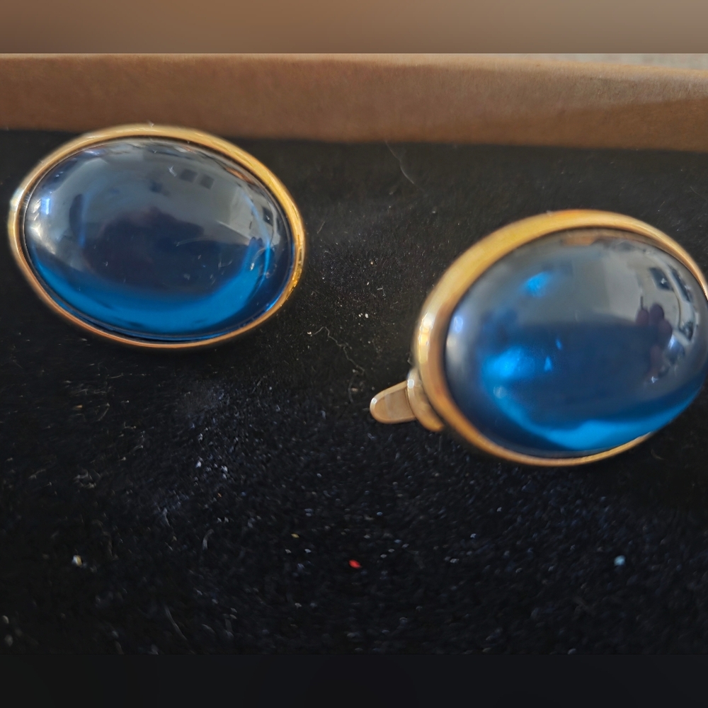 80s Gold and Blue Women's Clip On Earrings